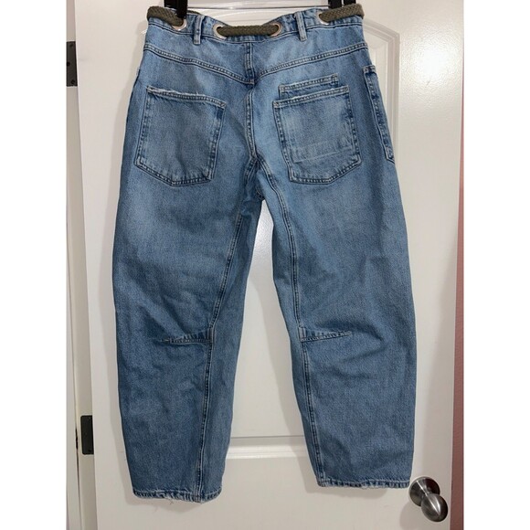 Free People Women’s Moxie Barrel Jeans size 26 NWOT Rope Belt Patched Distressed - Picture 6 of 9